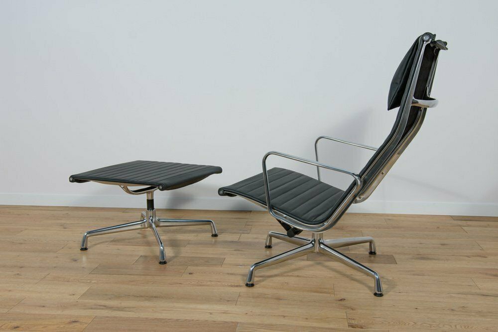 Alu Group Ea124 & Ea125 Lounge Chair & Ottoman By Charles & Ray Eames For Vitra, 1980s, Set Of 2 photo for sale