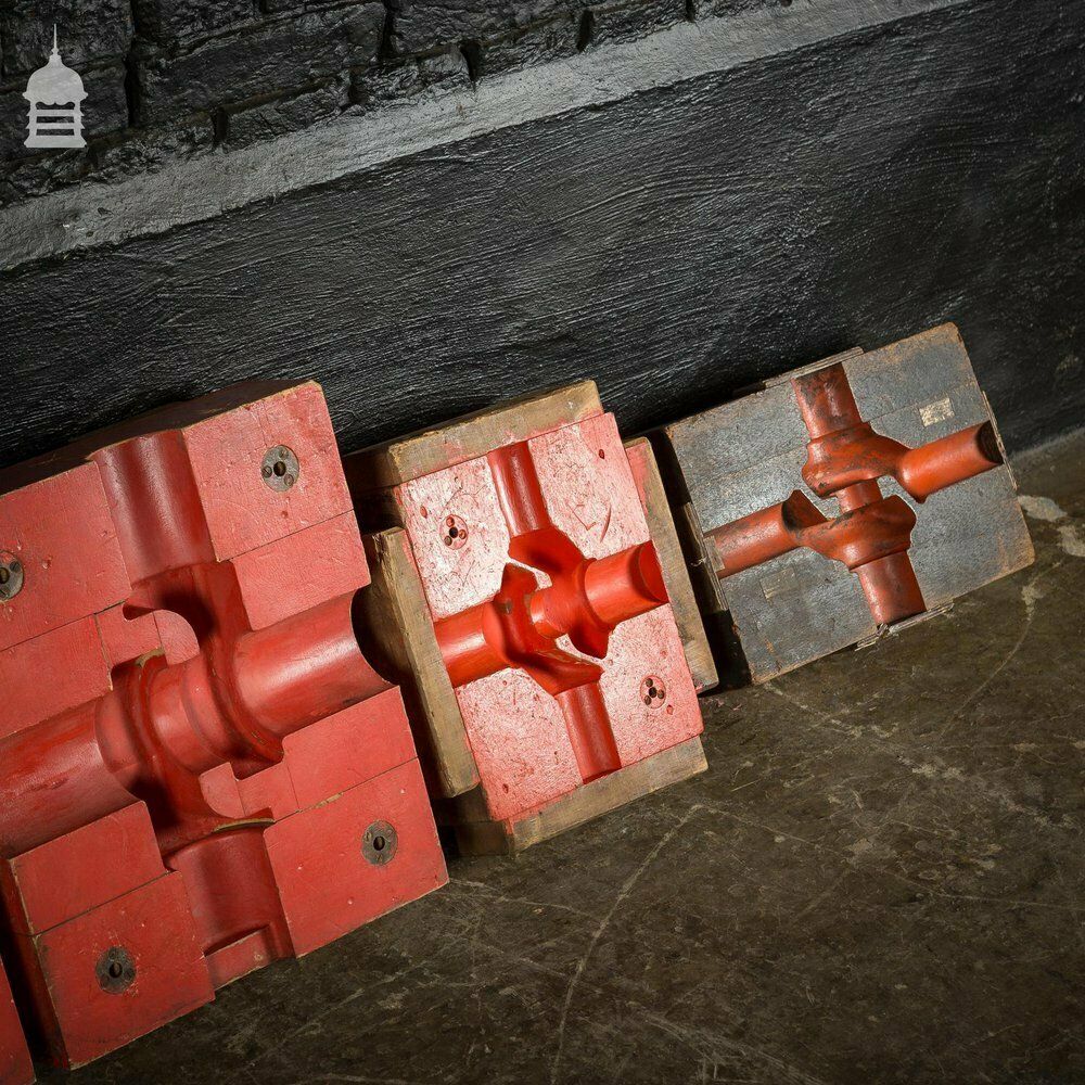 photo furniture 6 Pieces Of Vintage Industrial Foundry Moulds Patterns With Red And Black Paint