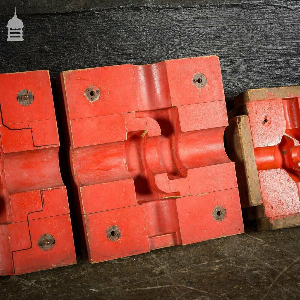 photo for sale 6 Pieces Of Vintage Industrial Foundry Moulds Patterns With Red And Black Paint