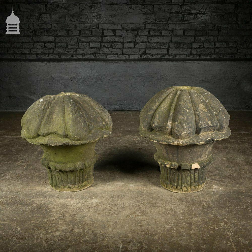photo furniture Pair Of 18th C Carved Sandstone Pier Cap Finials