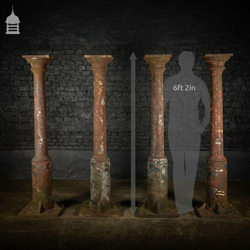 Set Of 4 19th C Cast Iron Columns Stanchions Pillars photo vintage