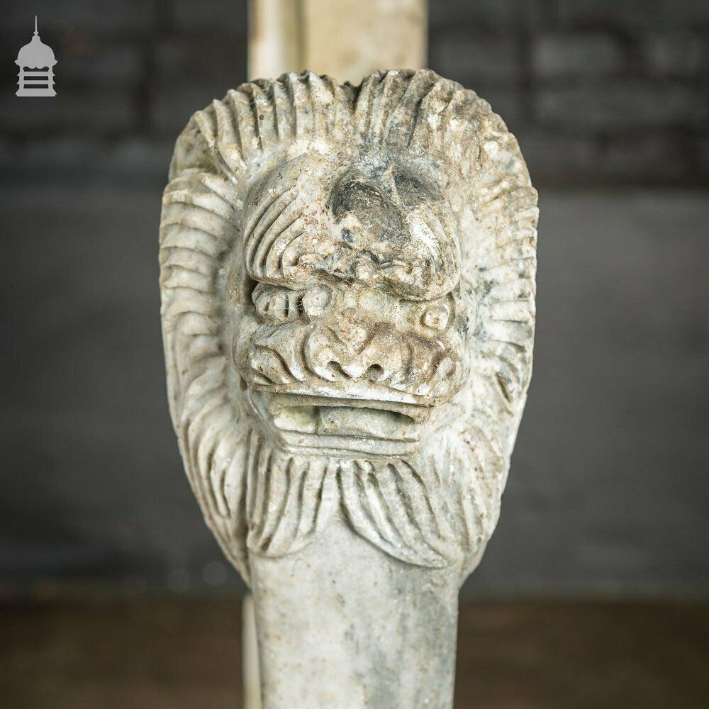 Pair Of Weathered Marble Bench Ends With Carved Dragon Design photo buy