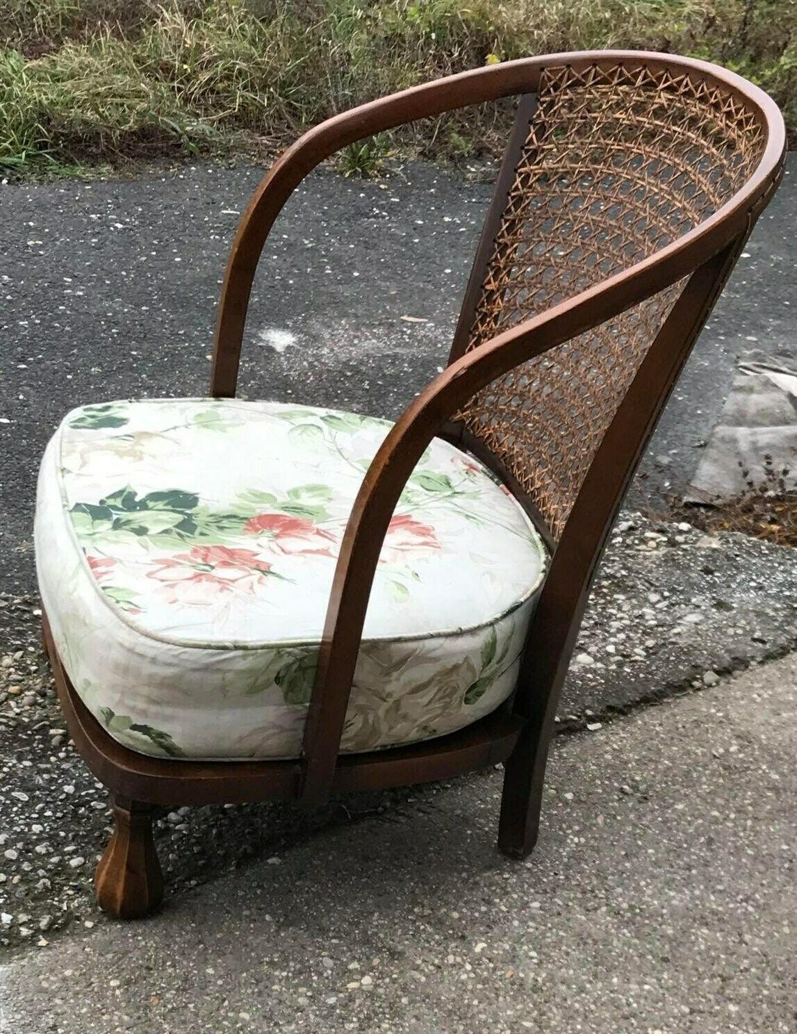 Vintage Floral Fabric And Wood Armchair, 1950s photo furniture