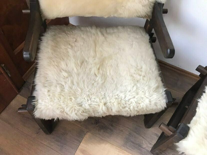 photo for sale Mid Century Armchairs In Lambs Wool, Set Of 2 By Szedleczky