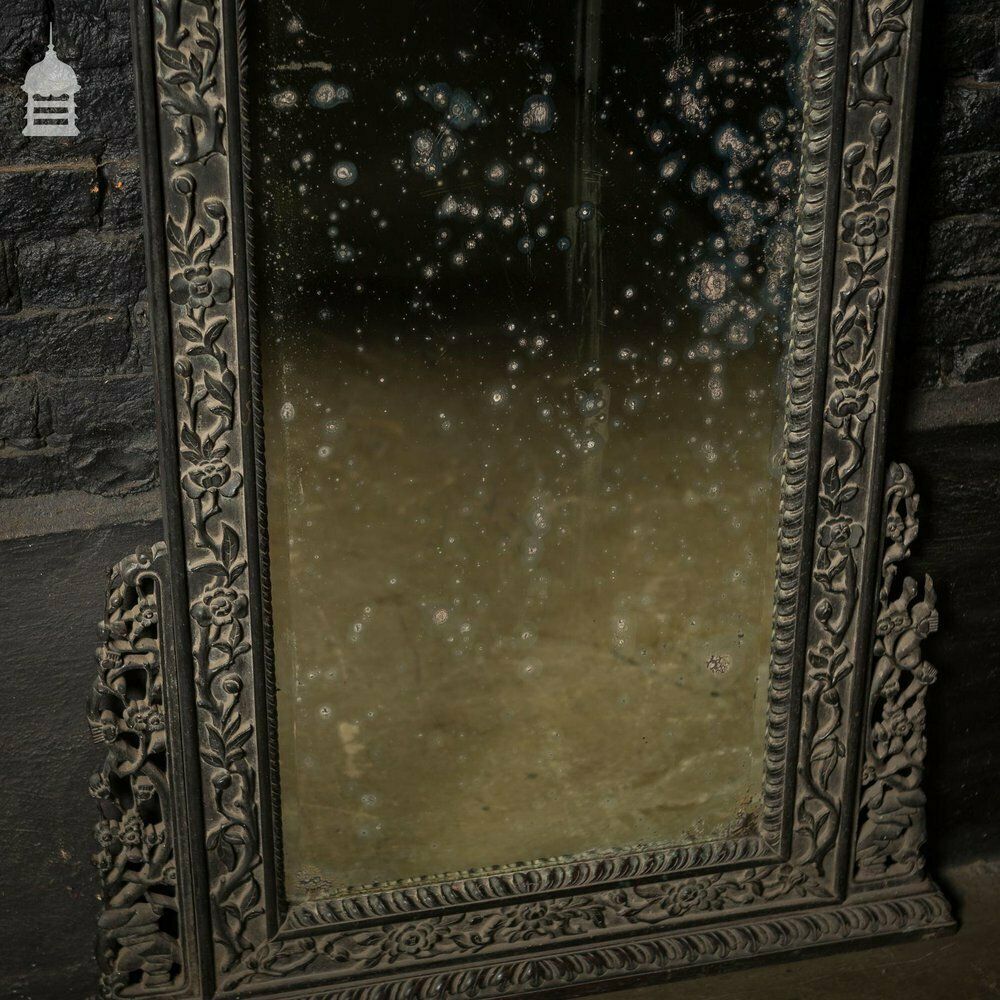 Tall 19th C Ebonised Chinese Pier Plate Mirror With Carved Dragons photo 3360.0