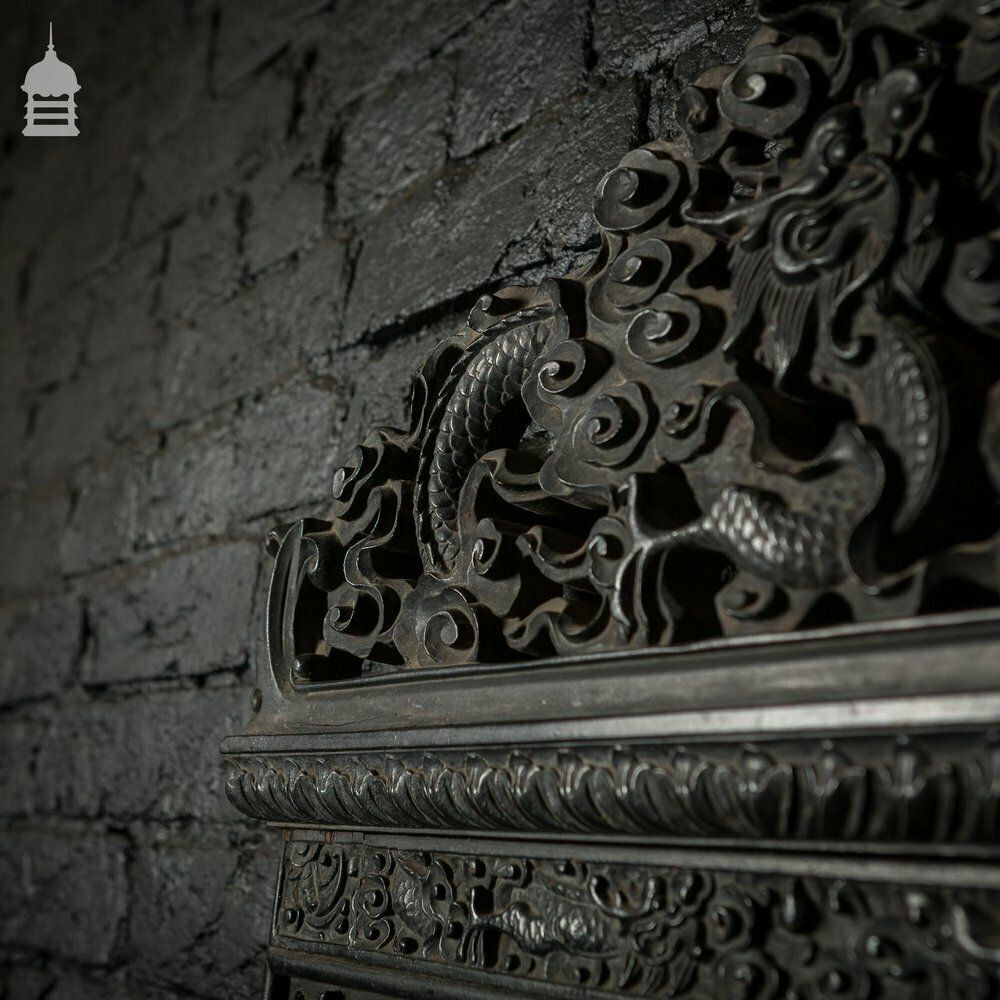 Tall 19th C Ebonised Chinese Pier Plate Mirror With Carved Dragons photo vinterior