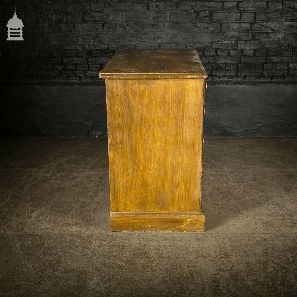 19th C Two Over Three Chest Of Drawers With Graining Finish And Key photo vintage