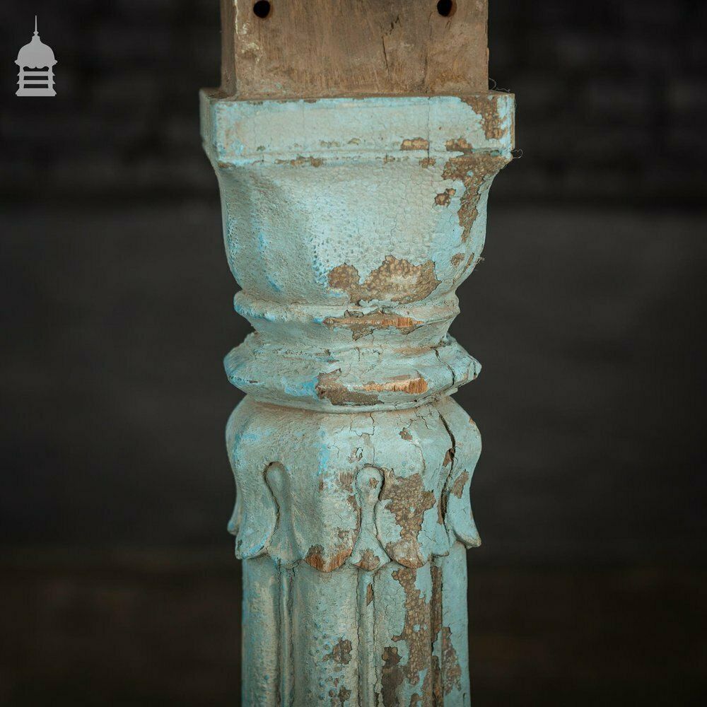 Set Of 4 19th C Blue Painted Reeded Hardwood Columns With Acanthus Leaf Detail photo furniture