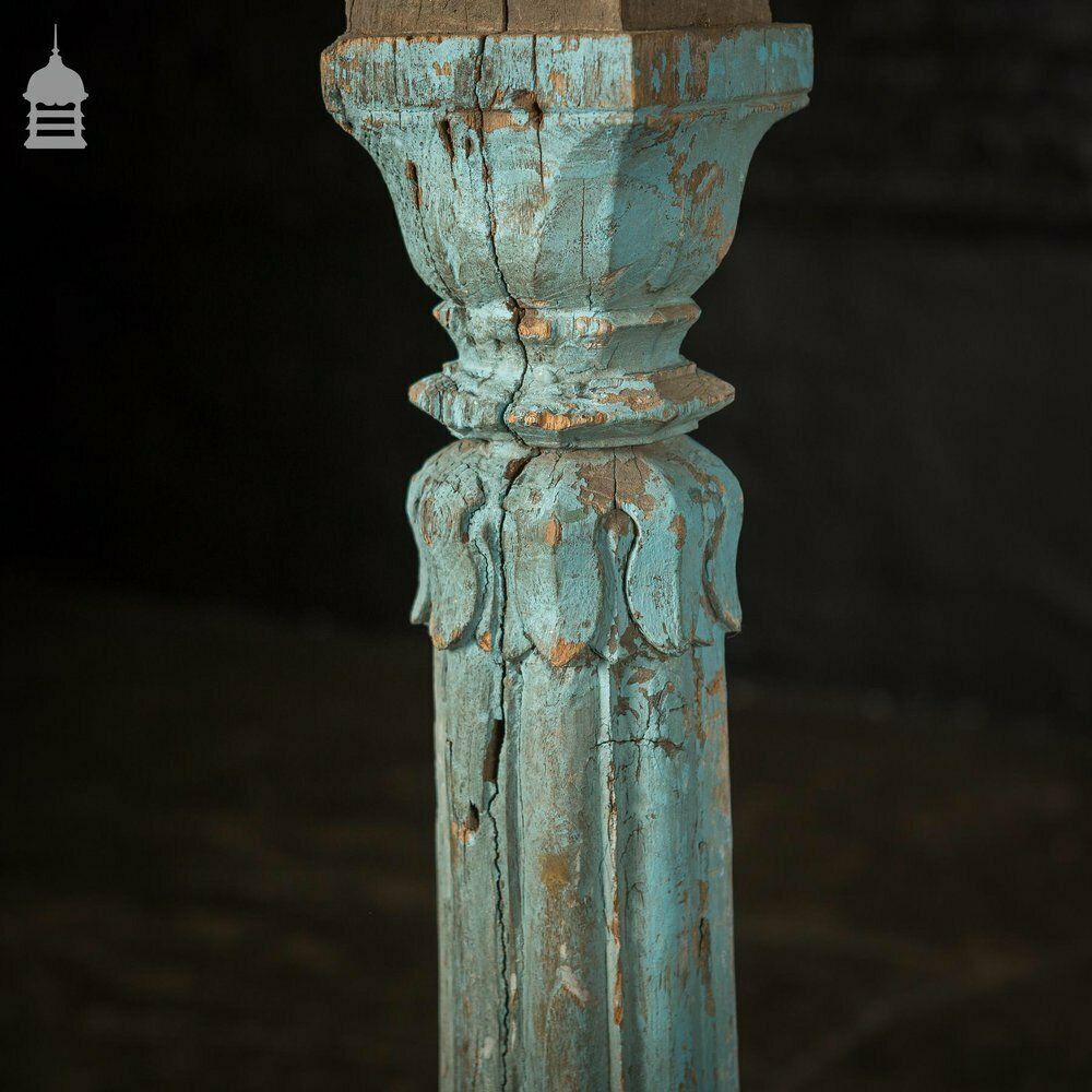 photo furniture Set Of 4 19th C Blue Painted Reeded Hardwood Columns With Acanthus Leaf Detail