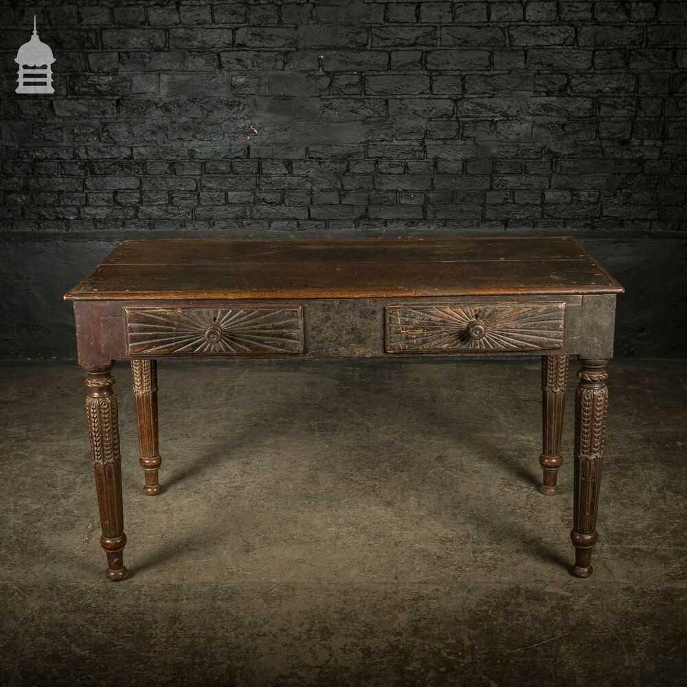 Impressive 18th C Hardwood Side Table With Carved Starburst Drawers photo furniture
