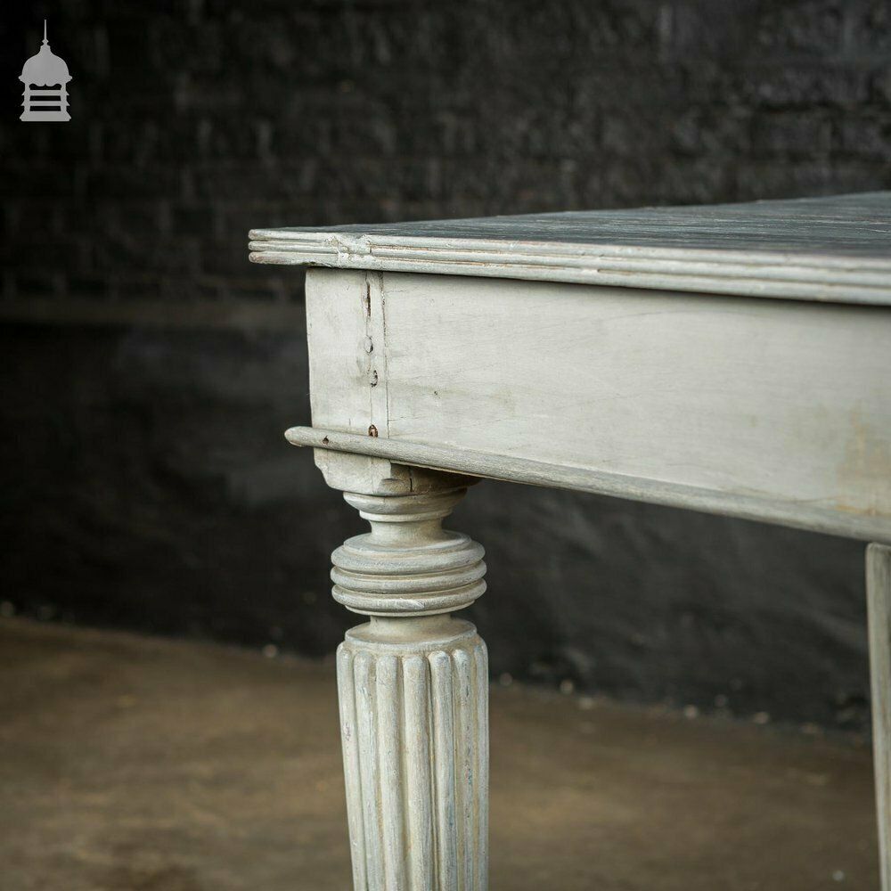 18th C Grey Painted Hardwood Colonial Centre Table With Reeded Legs And Bronze Paw Feet photo for sale