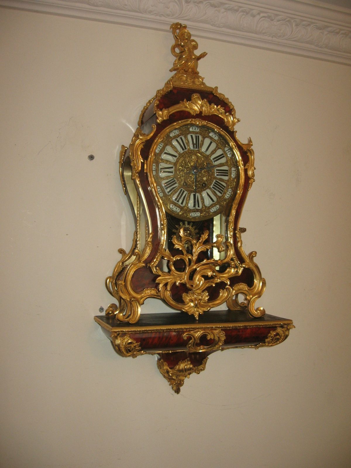 Antique French Ormolu And Faux Tortoiseshell Clock And Bracket photo furniture