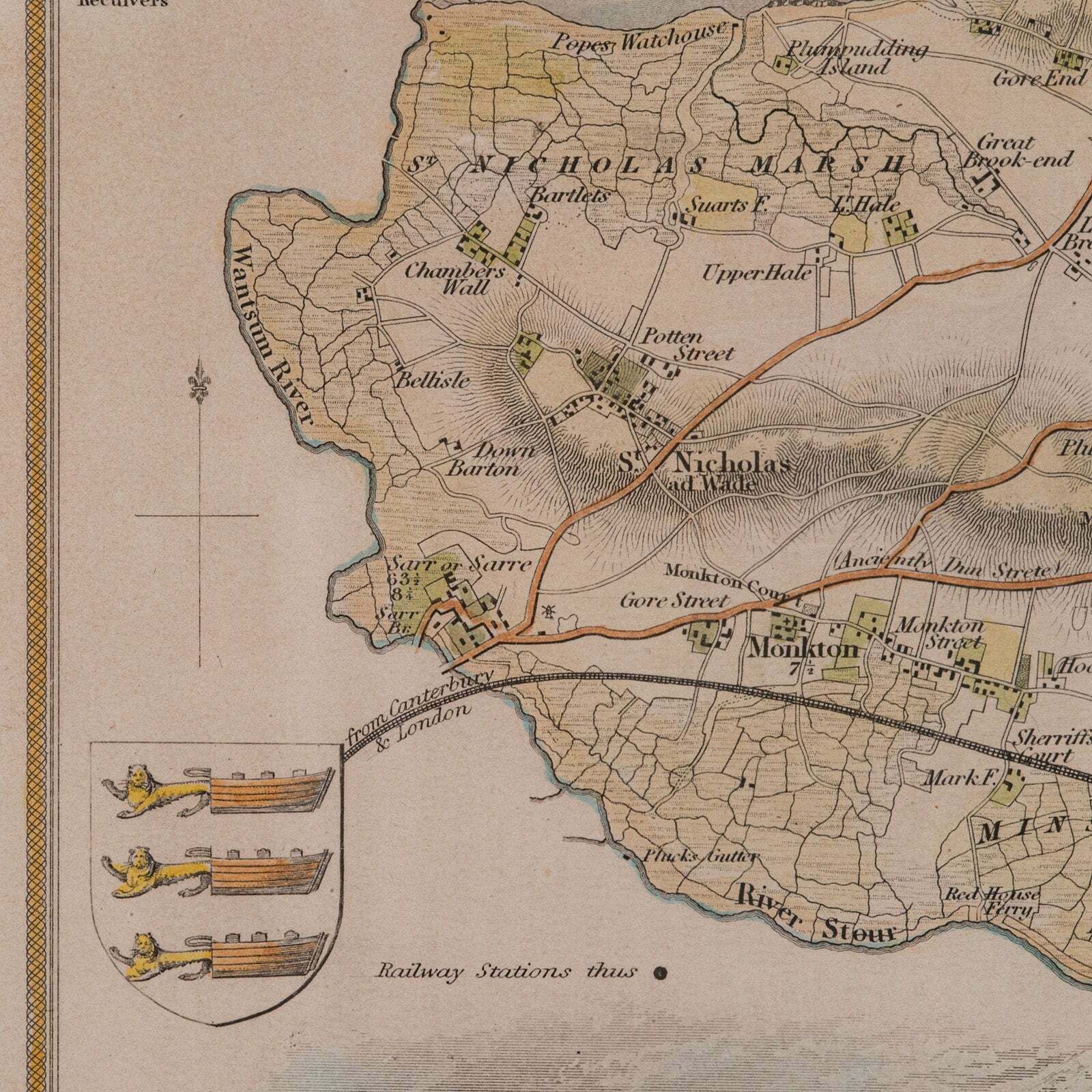 Art Antique Lithography Map, Isle Of Thanet, Kent, English, Cartography, Victorian photo