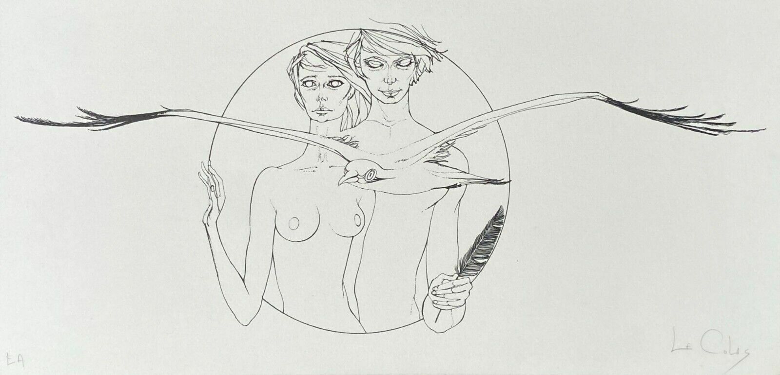 Pierre Le Colas  Pretty Original Signed Lithograph  Adam And Eve Couple