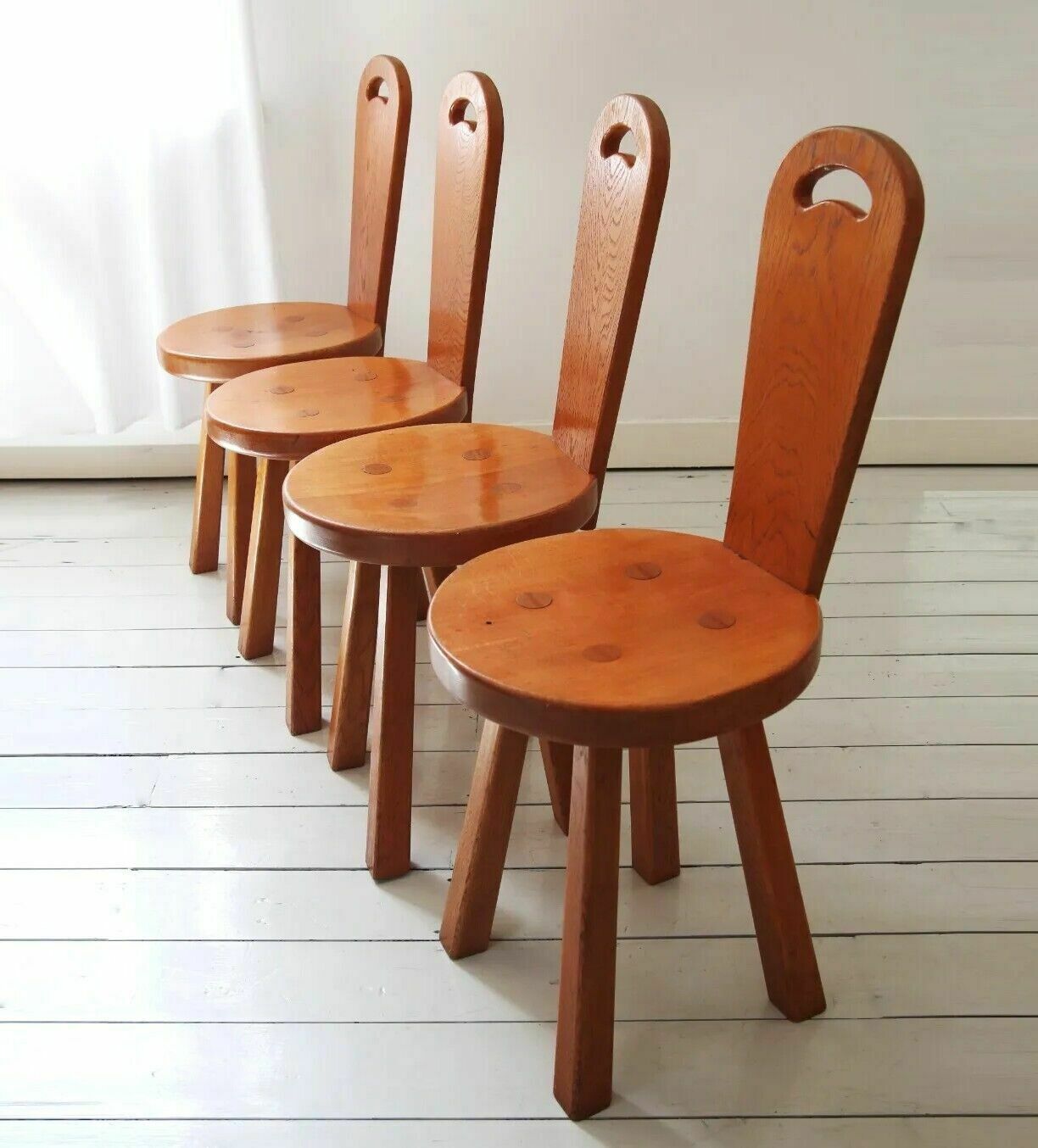 Set Of 4 Mid Century Brutalist Wood Chairs photo for sale