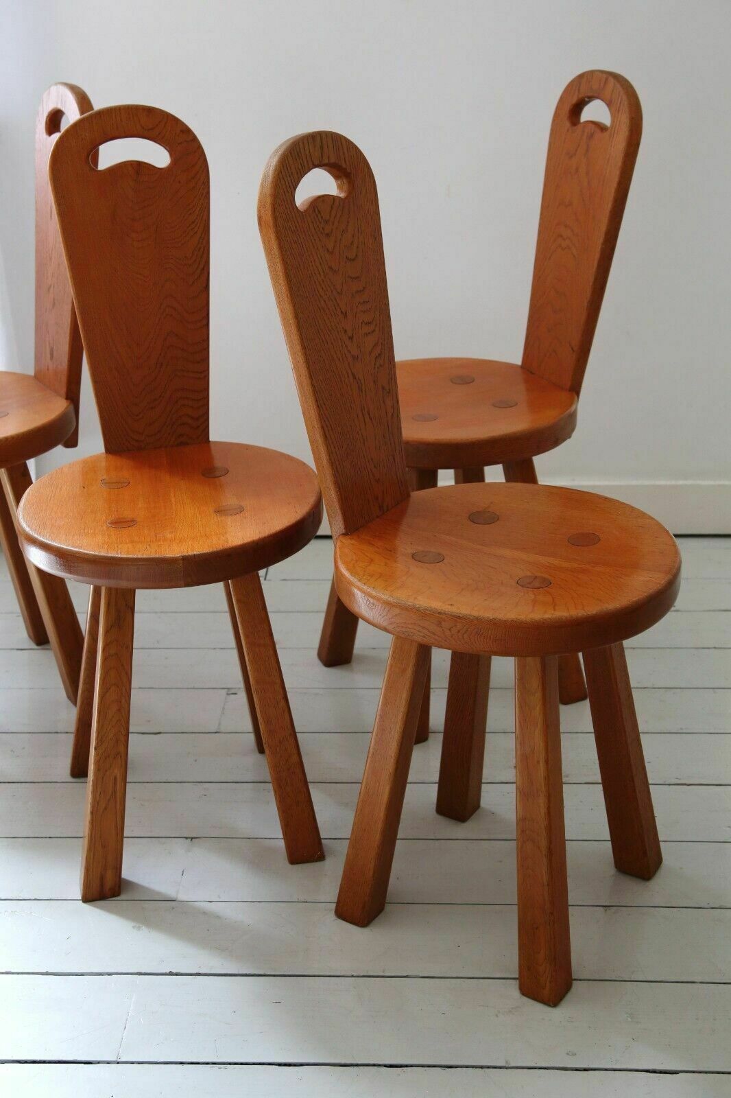 Set Of 4 Mid Century Brutalist Wood Chairs photo vinterior
