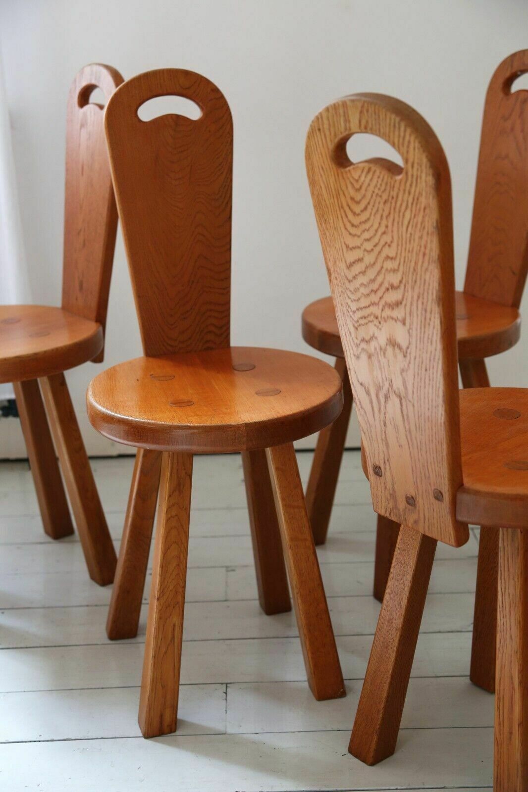 Set Of 4 Mid Century Brutalist Wood Chairs photo vintage