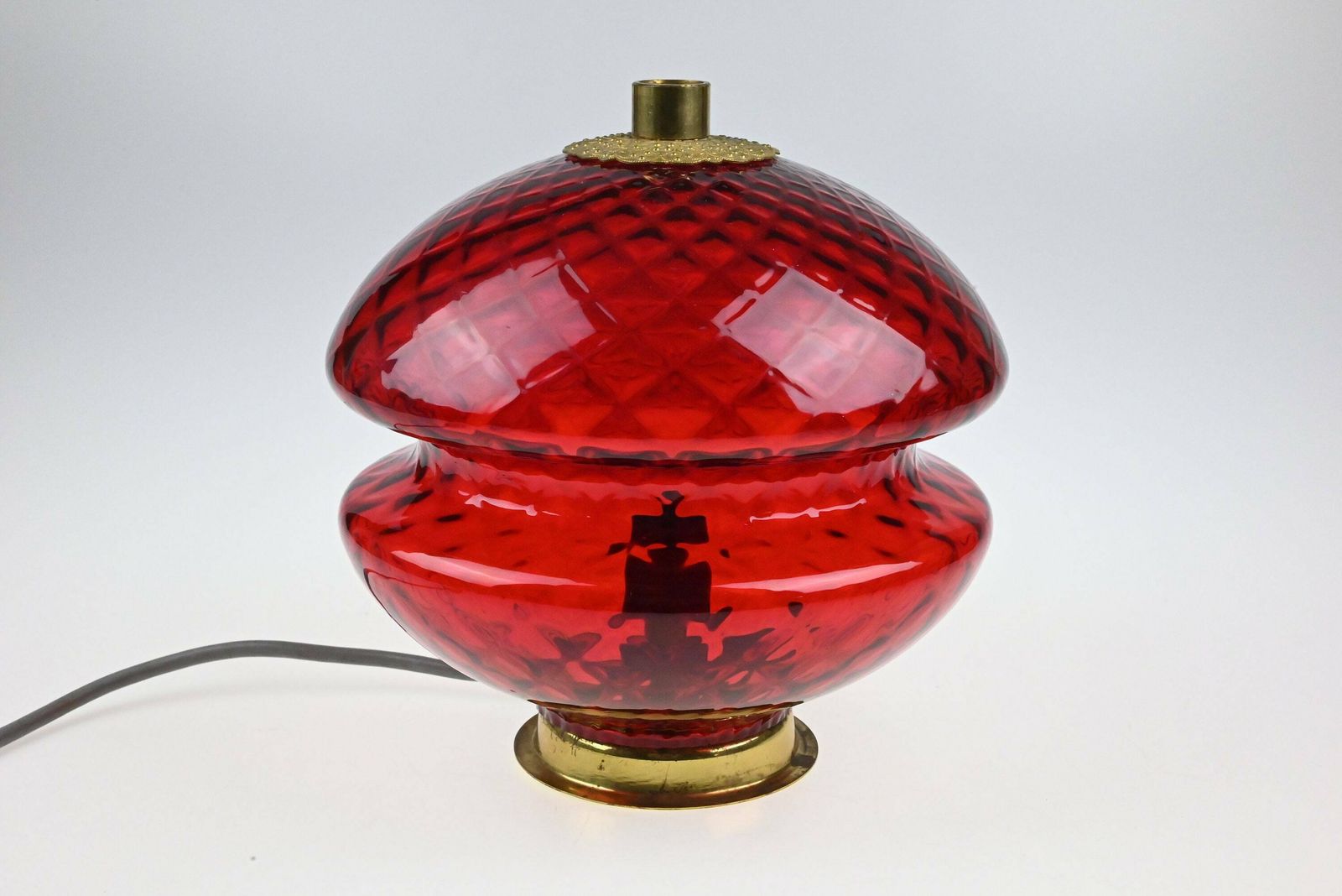 Vintage Sfeerlamp, Mid Century Lamp, Nachtkastlamp, Mid Century Glazen Lamp, Tafellamp, Bureaulamp, Vintage Lamp, Vintage Verlichting, Rode Lamp