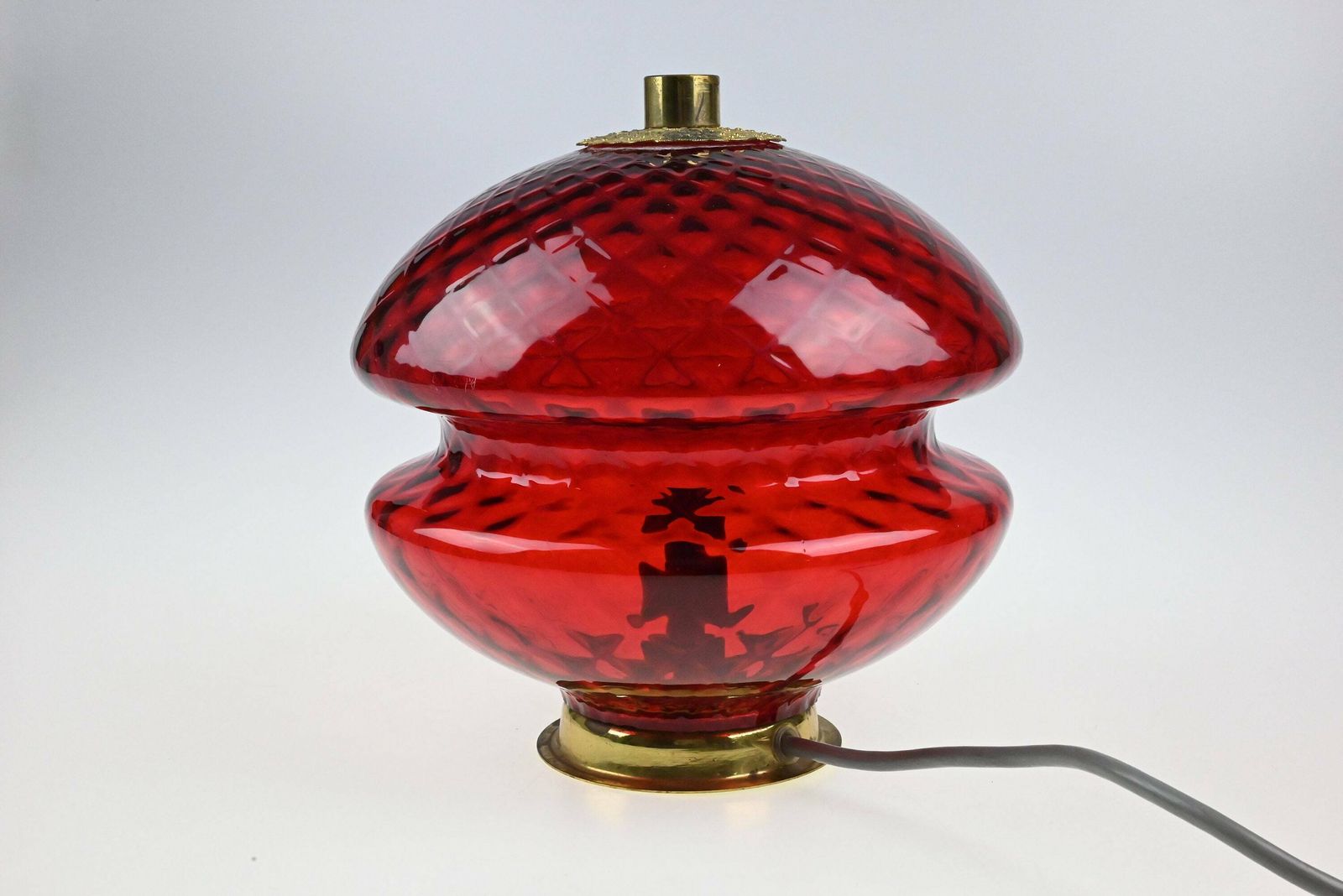 Vintage Sfeerlamp, Mid Century Lamp, Nachtkastlamp, Mid Century Glazen Lamp, Tafellamp, Bureaulamp, Vintage Lamp, Vintage Verlichting, Rode Lamp photo Verlichting