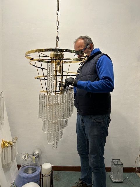 Large Spiral Murano Glass Chandelier 1980’s photo vintage