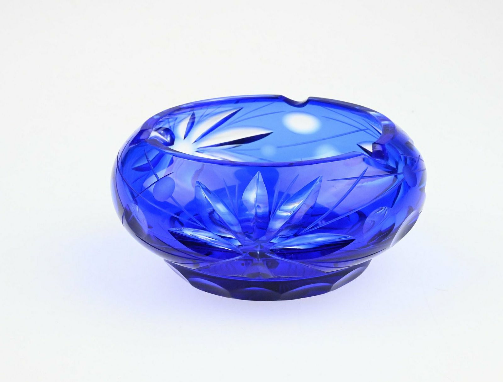 Antique Czech Glass Ashtray   Cobalt Blue With Flower Etchings, 1960s 1970s Elegance Glass Ashtray, Czech Glass Ashtray, Glass Ashtray photo vinterior