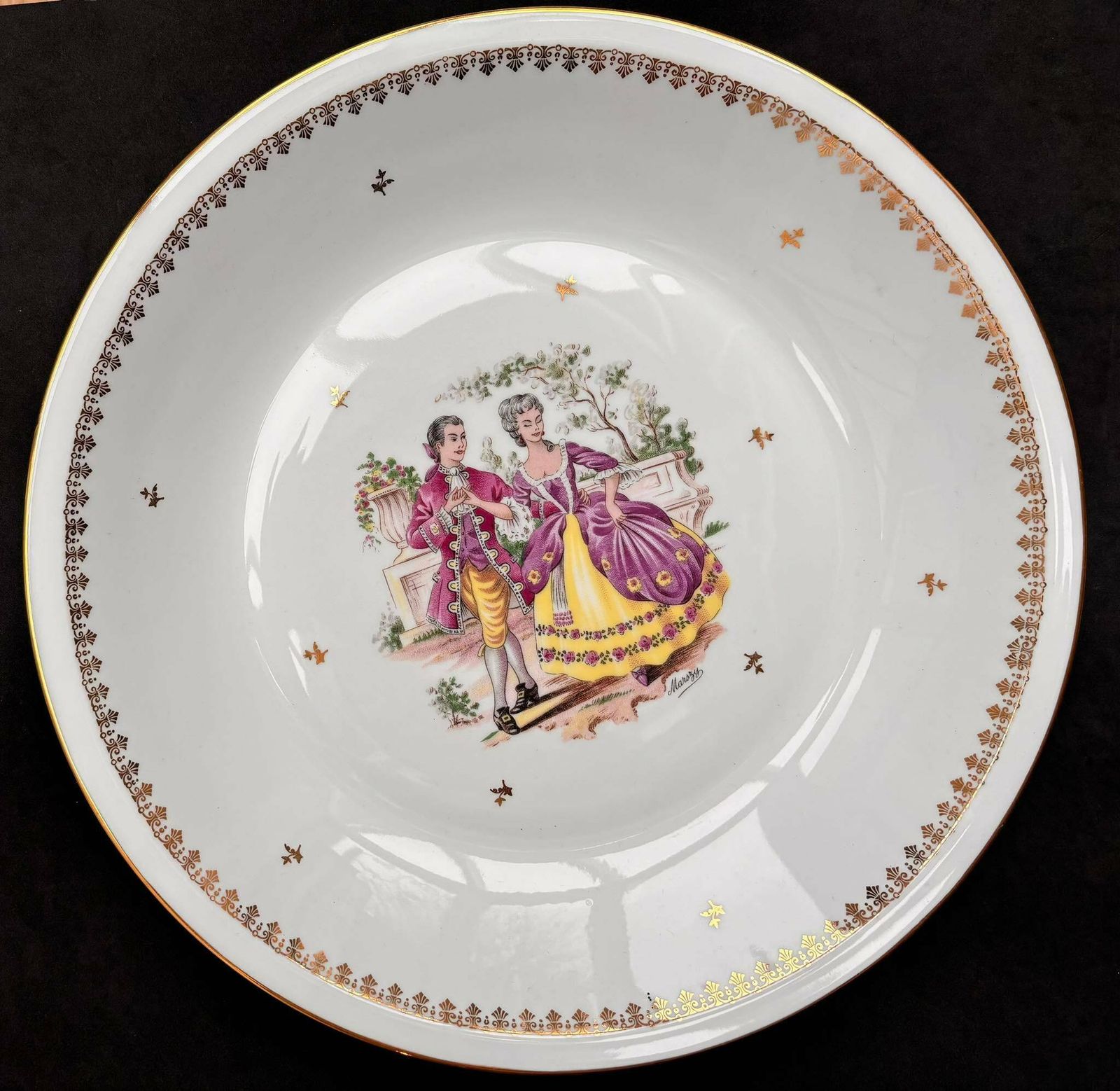 Porcelain Limoges Serving Plate Scene Gallant Large Plate Scene Galante Discontinued Replacement White Golden Rim Romantic