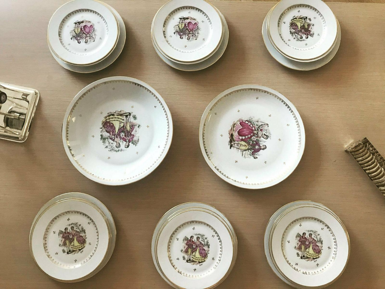 Porcelain Limoges Serving Plate Scene Gallant Large Plate Scene Galante Discontinued Replacement White Golden Rim Romantic photo 149.0