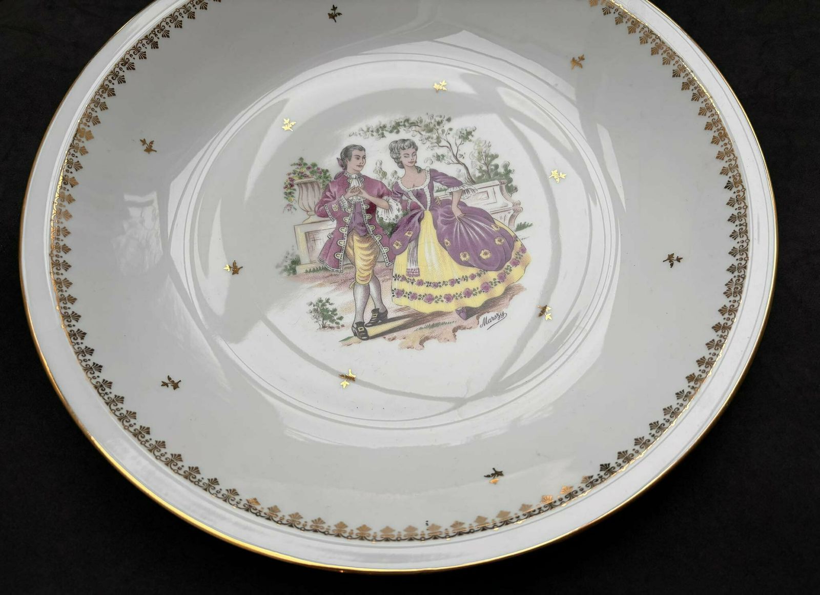 Porcelain Limoges Serving Plate Scene Gallant Large Plate Scene Galante Discontinued Replacement White Golden Rim Romantic photo vinterior