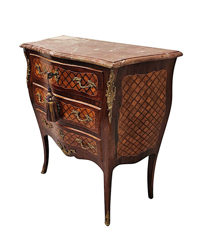 A Very Rare 19th Century Marble Top Inlaid Ormolu Mounted Chest Of Drawers photo 3379.1247
