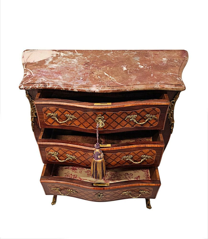 A Very Rare 19th Century Marble Top Inlaid Ormolu Mounted Chest Of Drawers photo buy