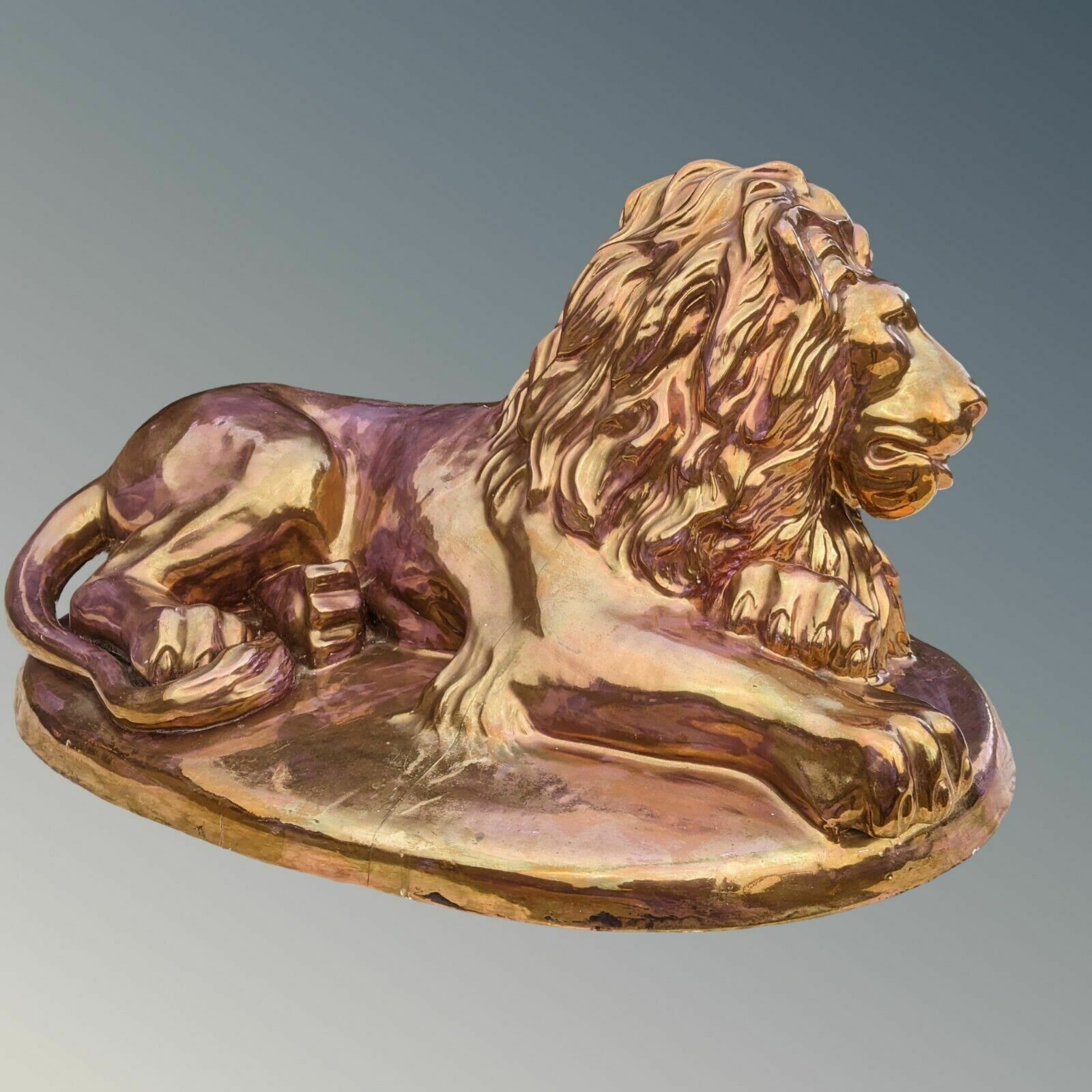 Large Constanti Lion Sculpture In Copper Lustre Glaze photo 685.0