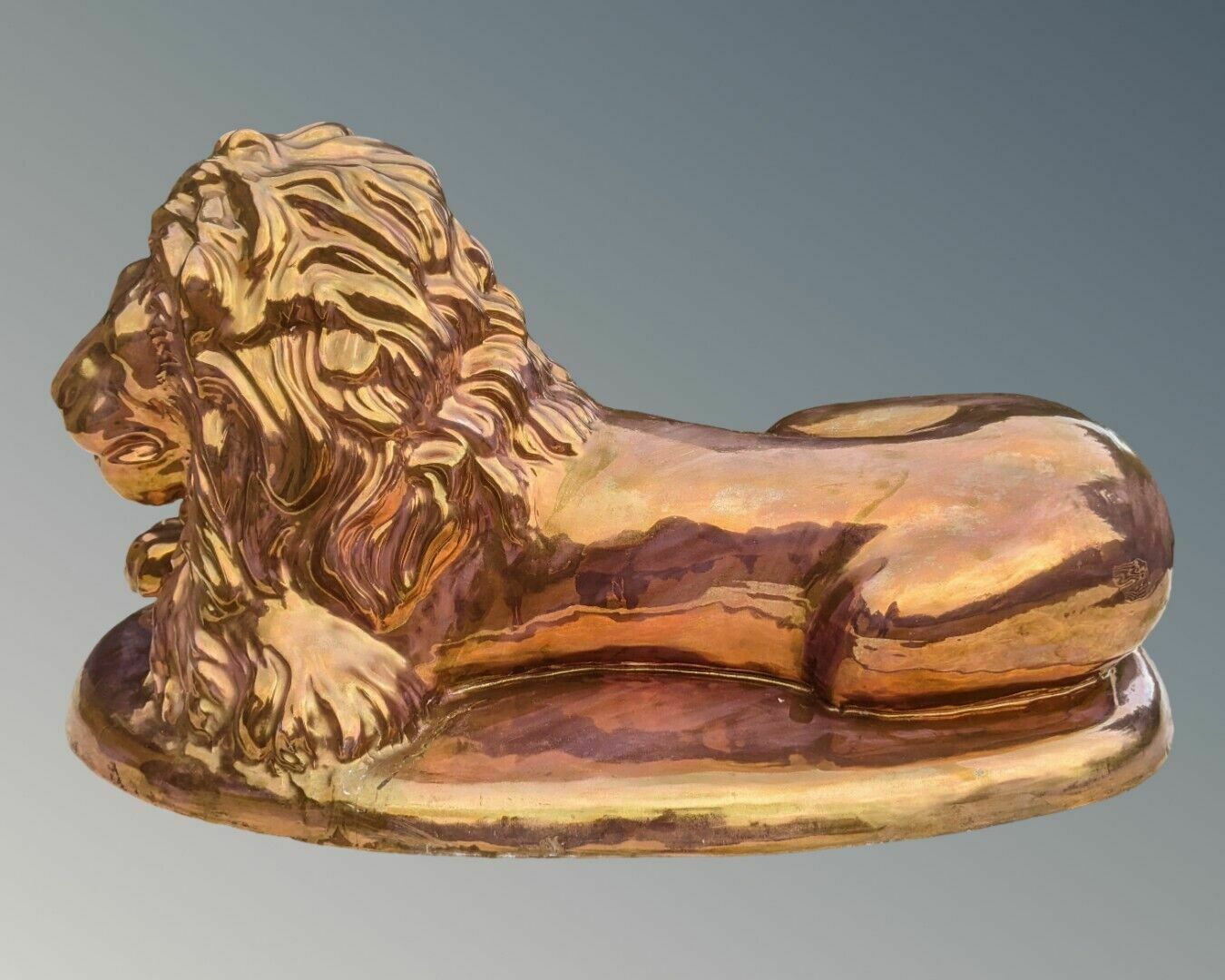 Large Constanti Lion Sculpture In Copper Lustre Glaze photo buy