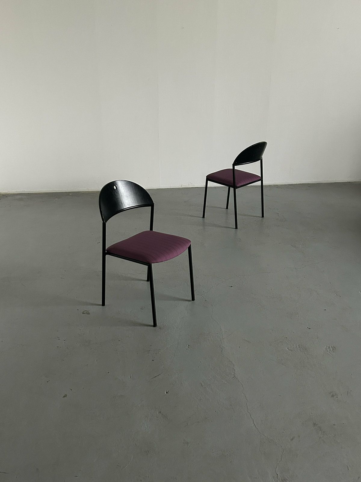 Pair Of Postmodern 'Thesis' Visitor Armchairs Or Dining Chairs By Wiesner Hager, 1990s Austria / Pop Art Memphis Style, Striped Upholstery