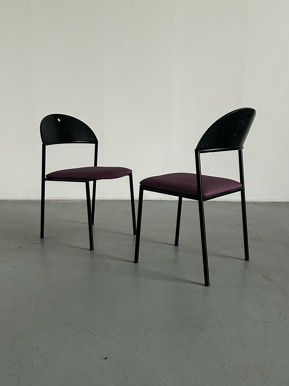 Pair Of Postmodern 'Thesis' Visitor Armchairs Or Dining Chairs By Wiesner Hager, 1990s Austria / Pop Art Memphis Style, Striped Upholstery photo Furniture