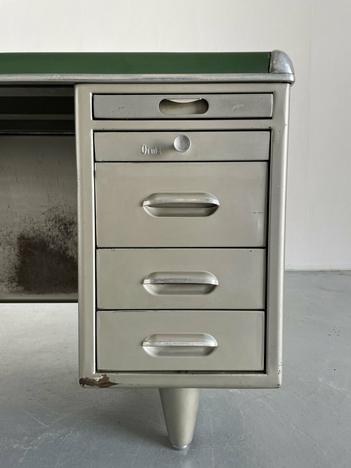 1950s Industrial Single Bank Steel Tanker Desk By Orma Milano, Italy photo for sale