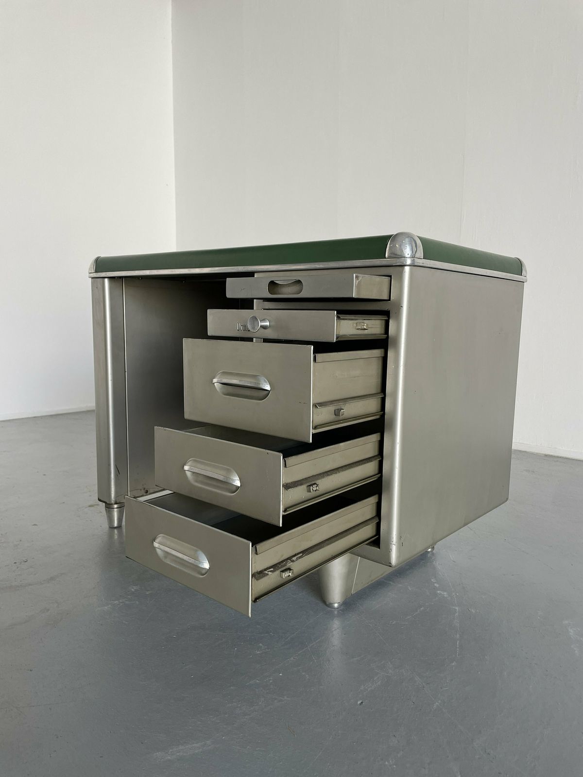 1950s Industrial Single Bank Steel Tanker Desk By Orma Milano, Italy photo vintage