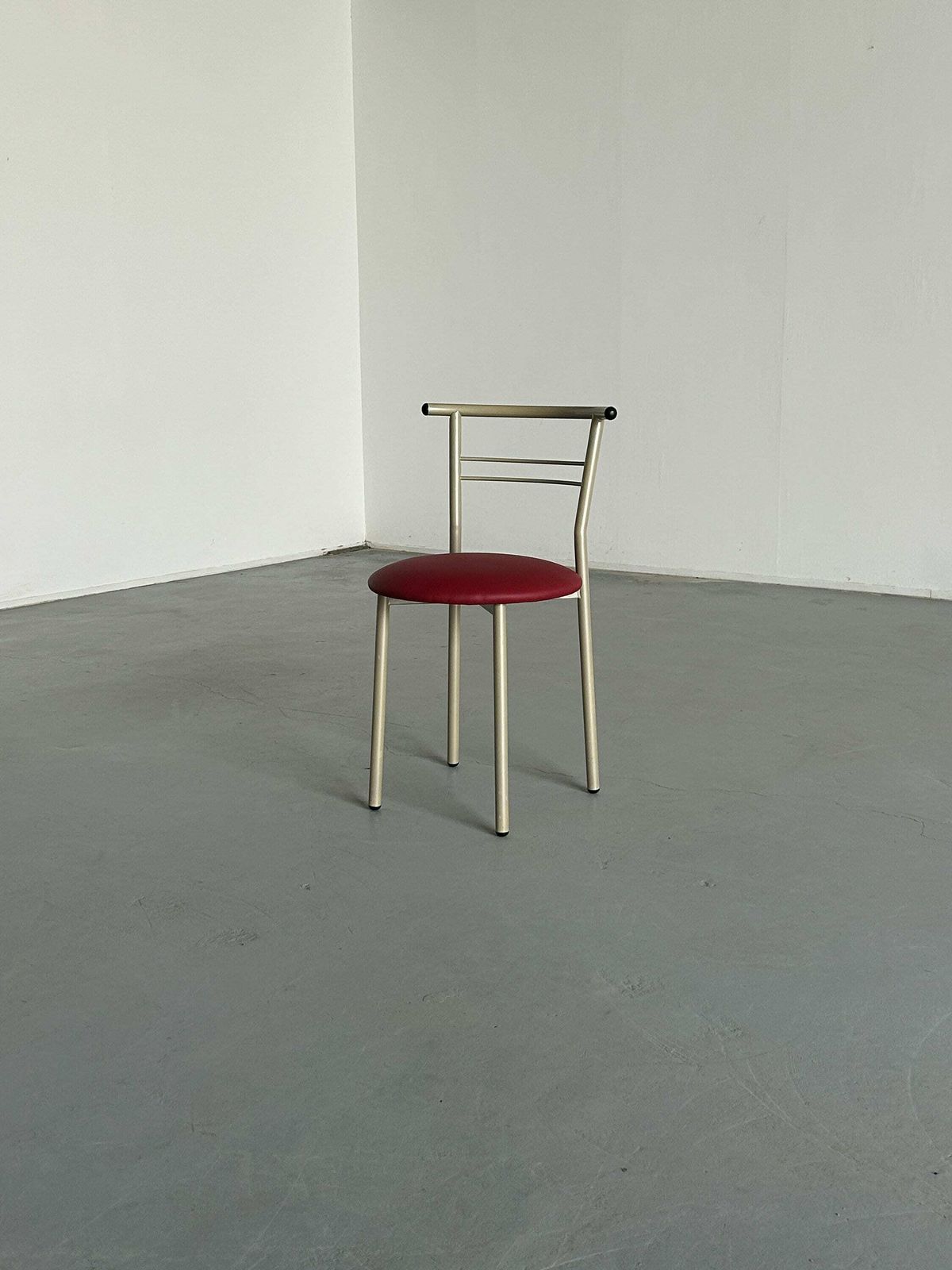 Postmodern Memphis Style Metal Chair With Red Faux Leather Upholstery, 1980s Italy photo furniture