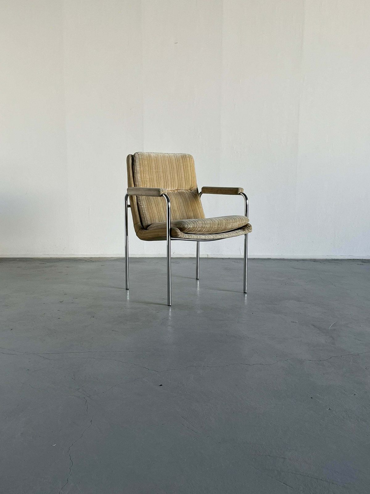 1 Of 6 Mid Century Modern Chrome Tubular Steel And Striped Upholstery Armchairs, 1970s Germany