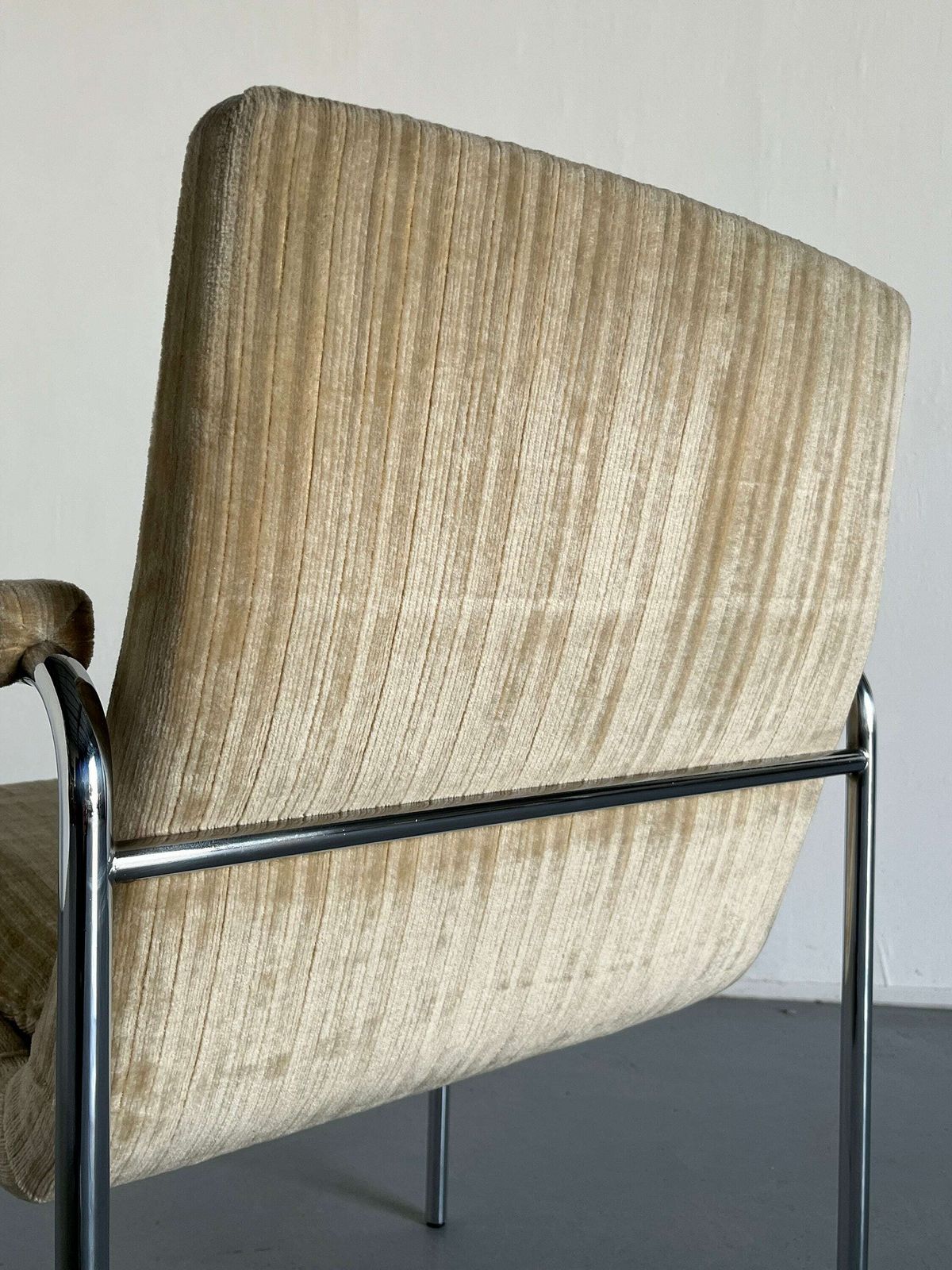 photo for sale 1 Of 6 Mid Century Modern Chrome Tubular Steel And Striped Upholstery Armchairs, 1970s Germany