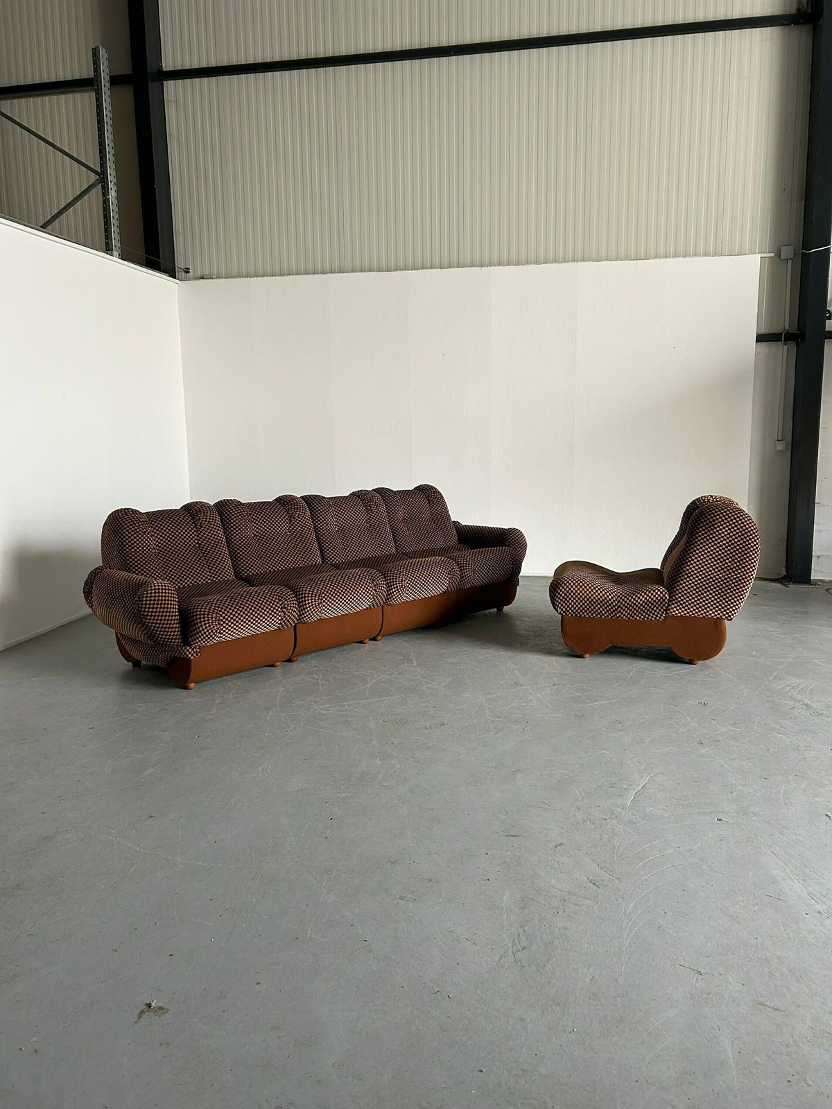 Large Italian Space Age Sculptural Cloud Modular Sofa Set In Brown Striped Fabric, Italian Mid Century Five Piece Modern Modular Sofa photo Furniture