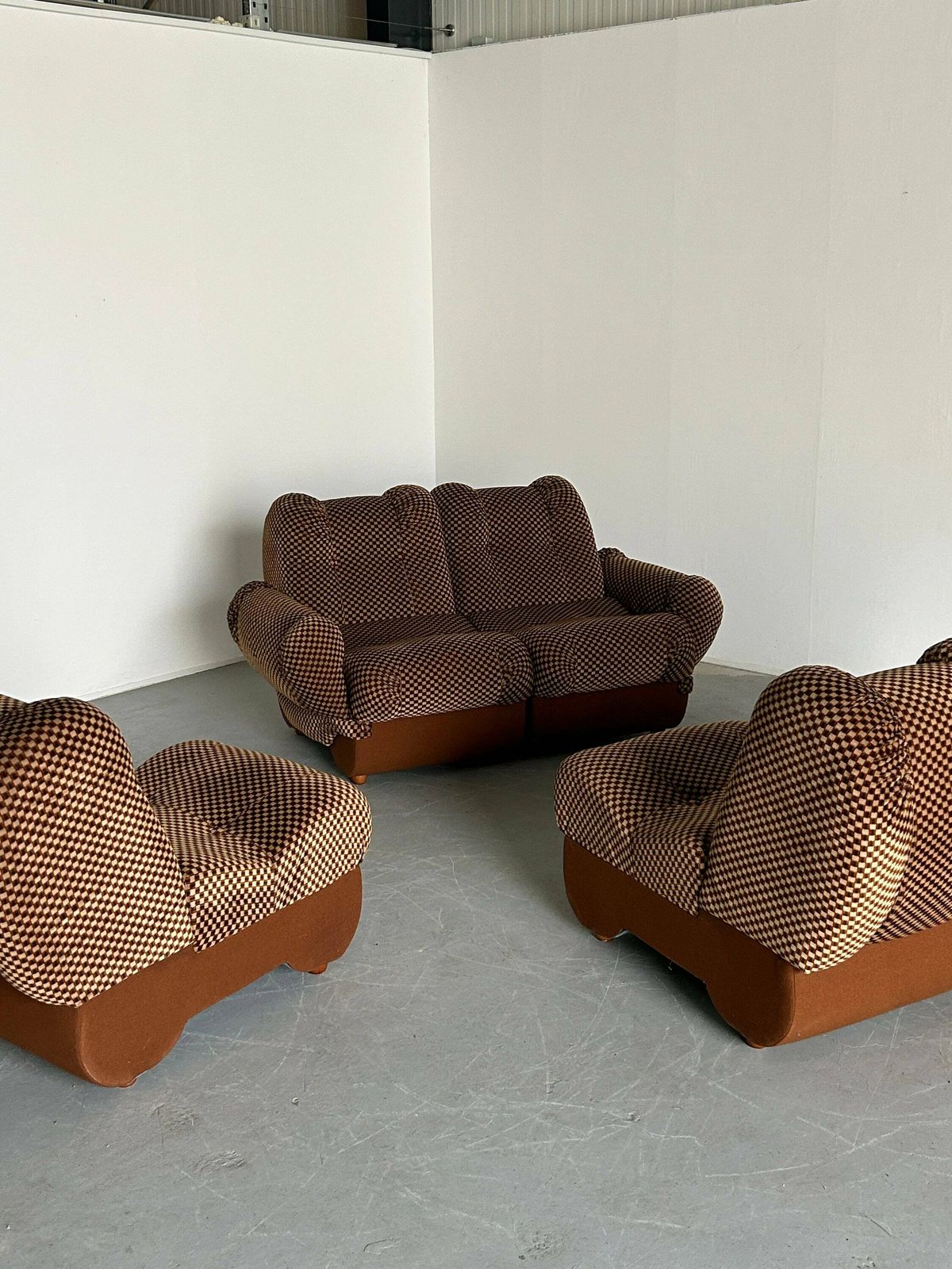 Large Italian Space Age Sculptural Cloud Modular Sofa Set In Brown Striped Fabric, Italian Mid Century Five Piece Modern Modular Sofa photo 3429.0
