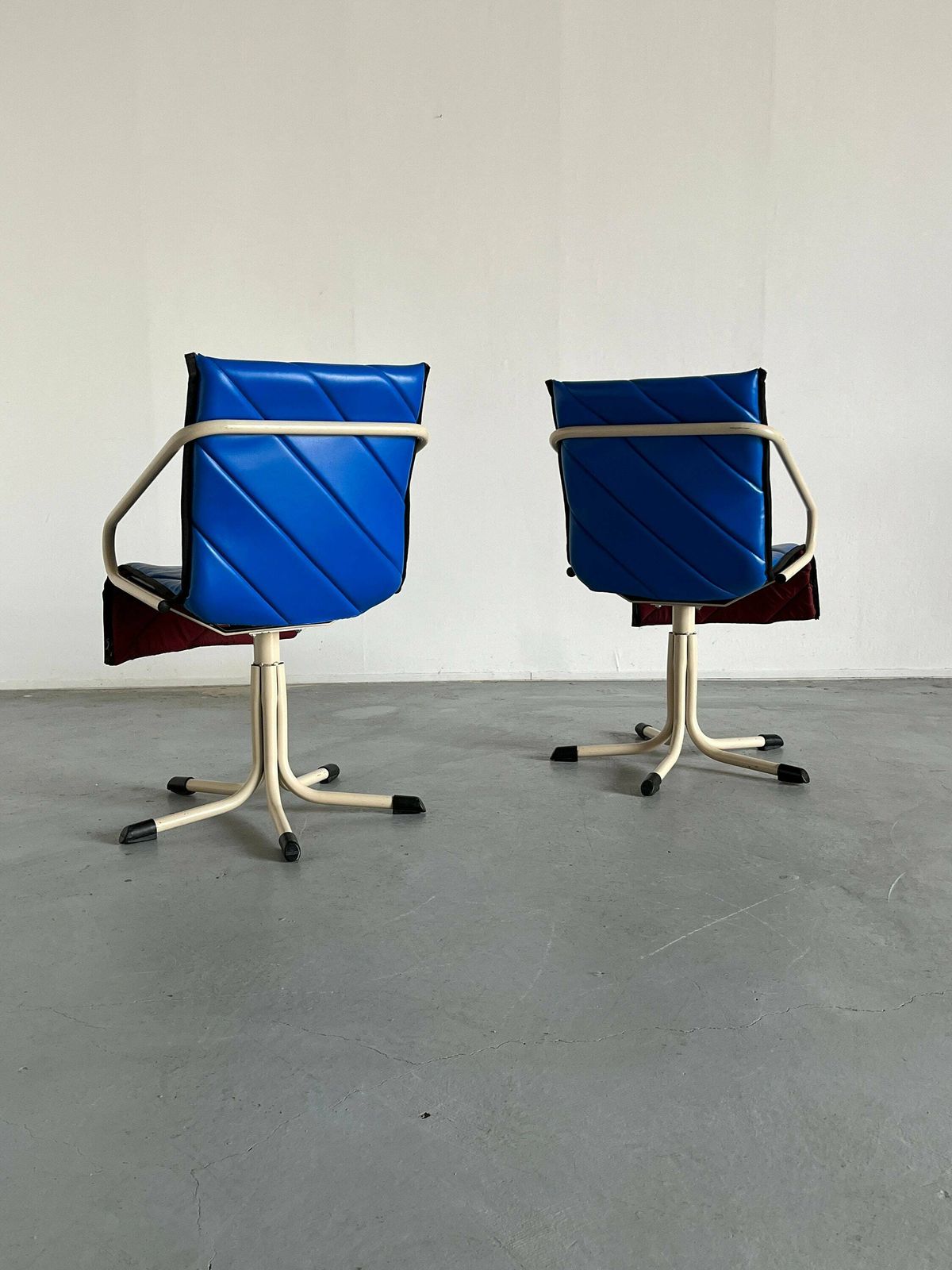 1 Of 2 Vintage Atomic Age Blue Faux Leather Swivel Armchairs Or Barber Chairs By Müster, 1980s Germany photo Furniture