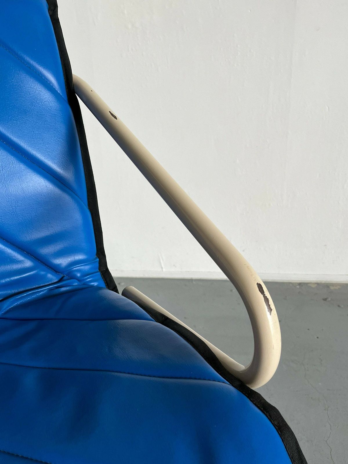 photo for sale 1 Of 2 Vintage Atomic Age Blue Faux Leather Swivel Armchairs Or Barber Chairs By Müster, 1980s Germany
