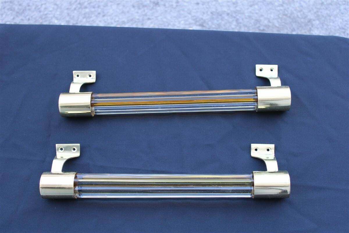 Pair Of Large Venini Torcello Murano Glass And Brass Handles From The 1940s In Orange photo furniture