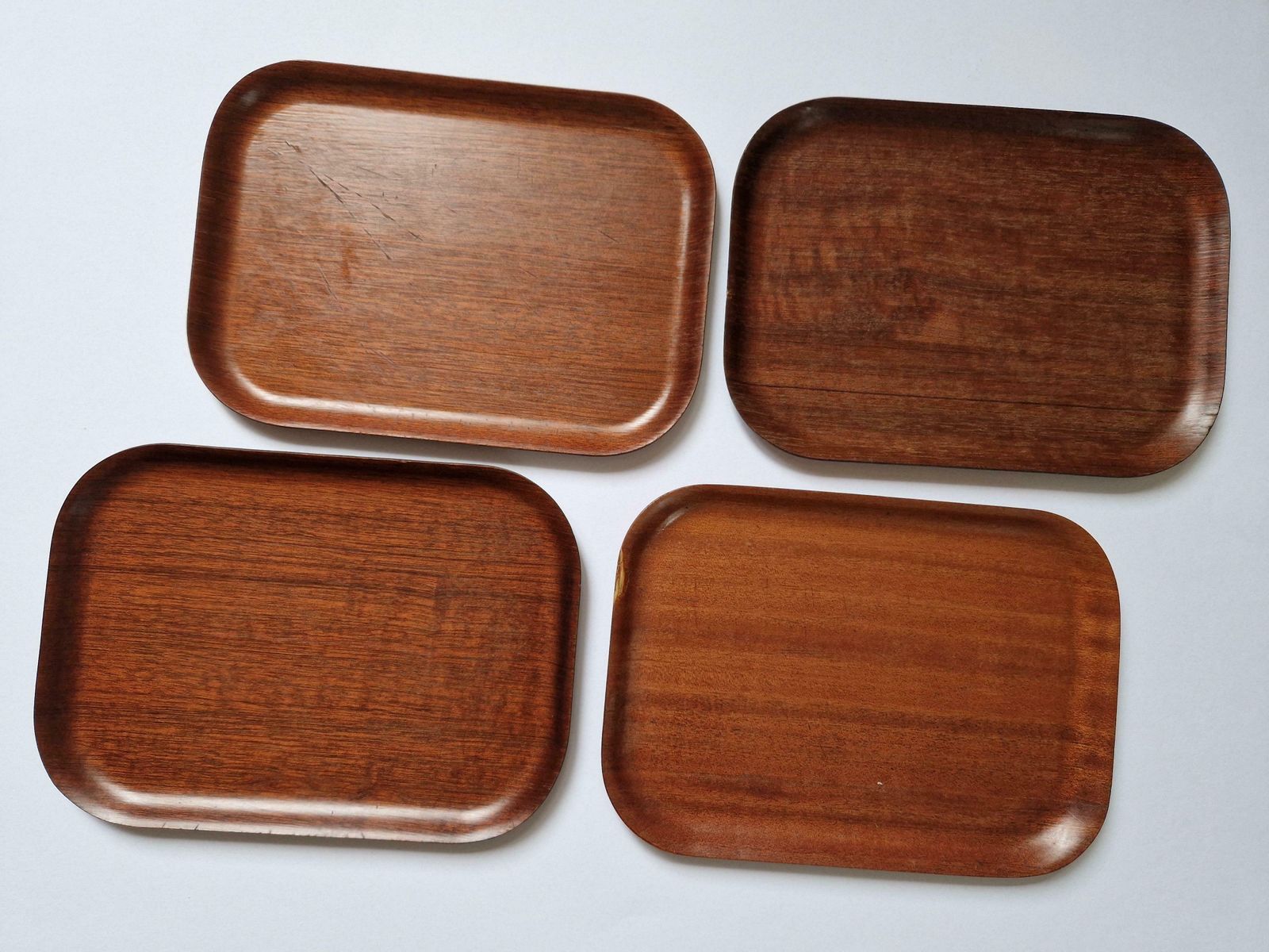 Set Of Four Midcentury Serving Teak Trays Backman For Airlines, Finland, 1960s photo for sale