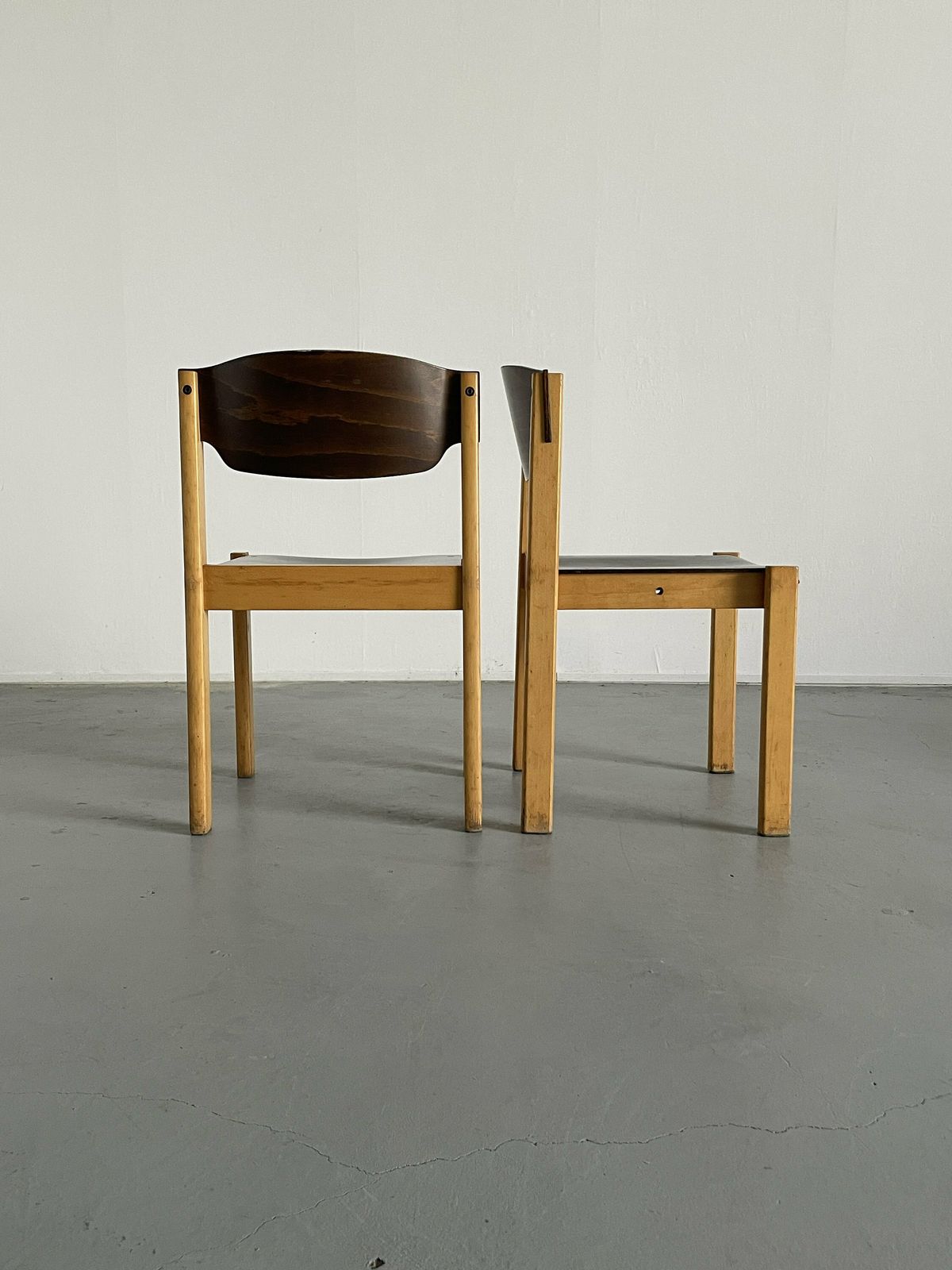 Mid Century Modern Stackable Dining Chairs Or Visitor Chairs In The Style Of Roland Rainer, Beech And Stained Plywood, 1970s Germany photo Furniture