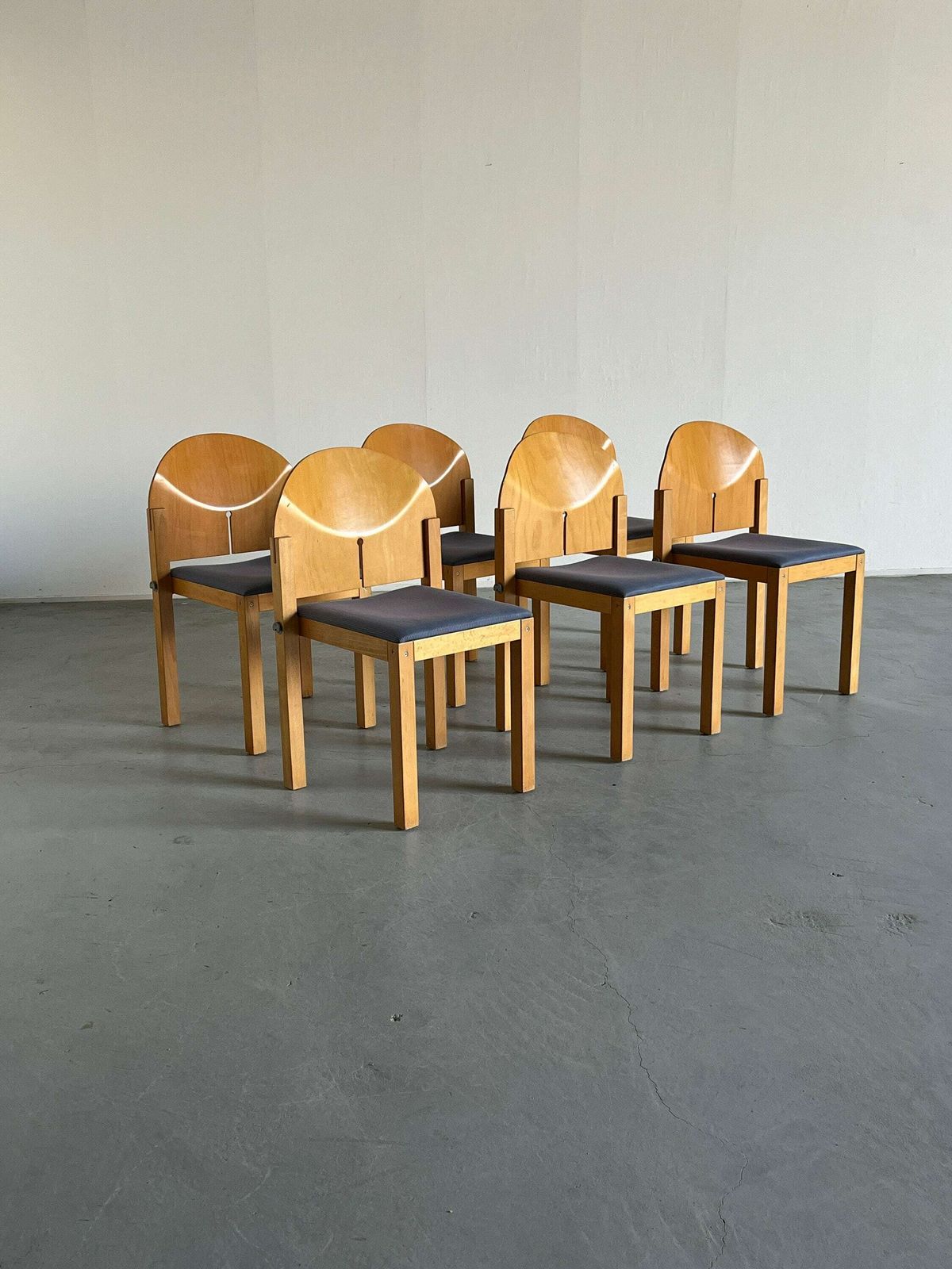 1 Of 6 Postmodern Sculptural Wooden Stackable Dining Chairs By Arno Votteler For Bisterfeld And Weiss, Germany 1980 photo Furniture