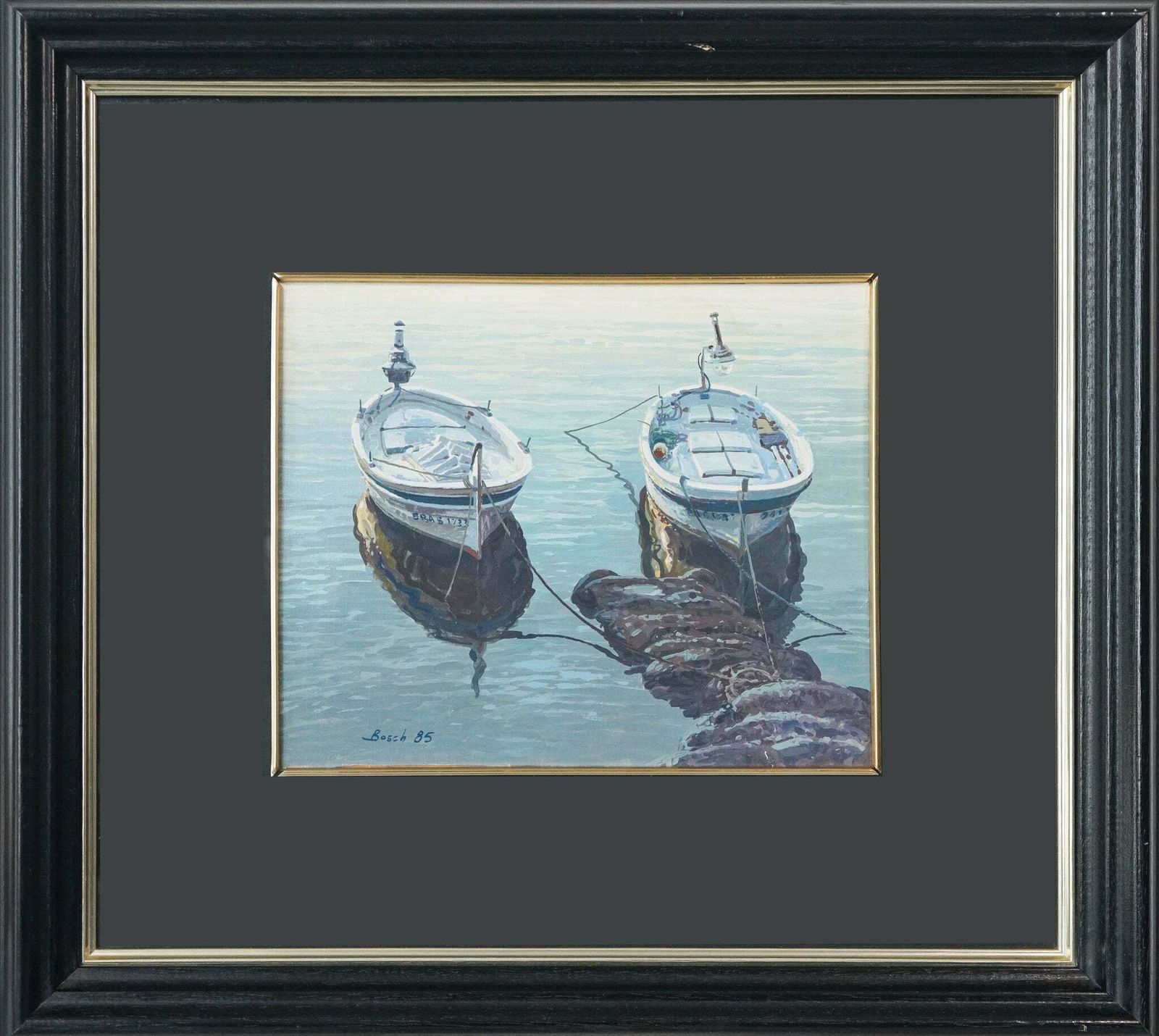 Two Framed Studies Of Fishing Boats   Signed Bosch photo for sale