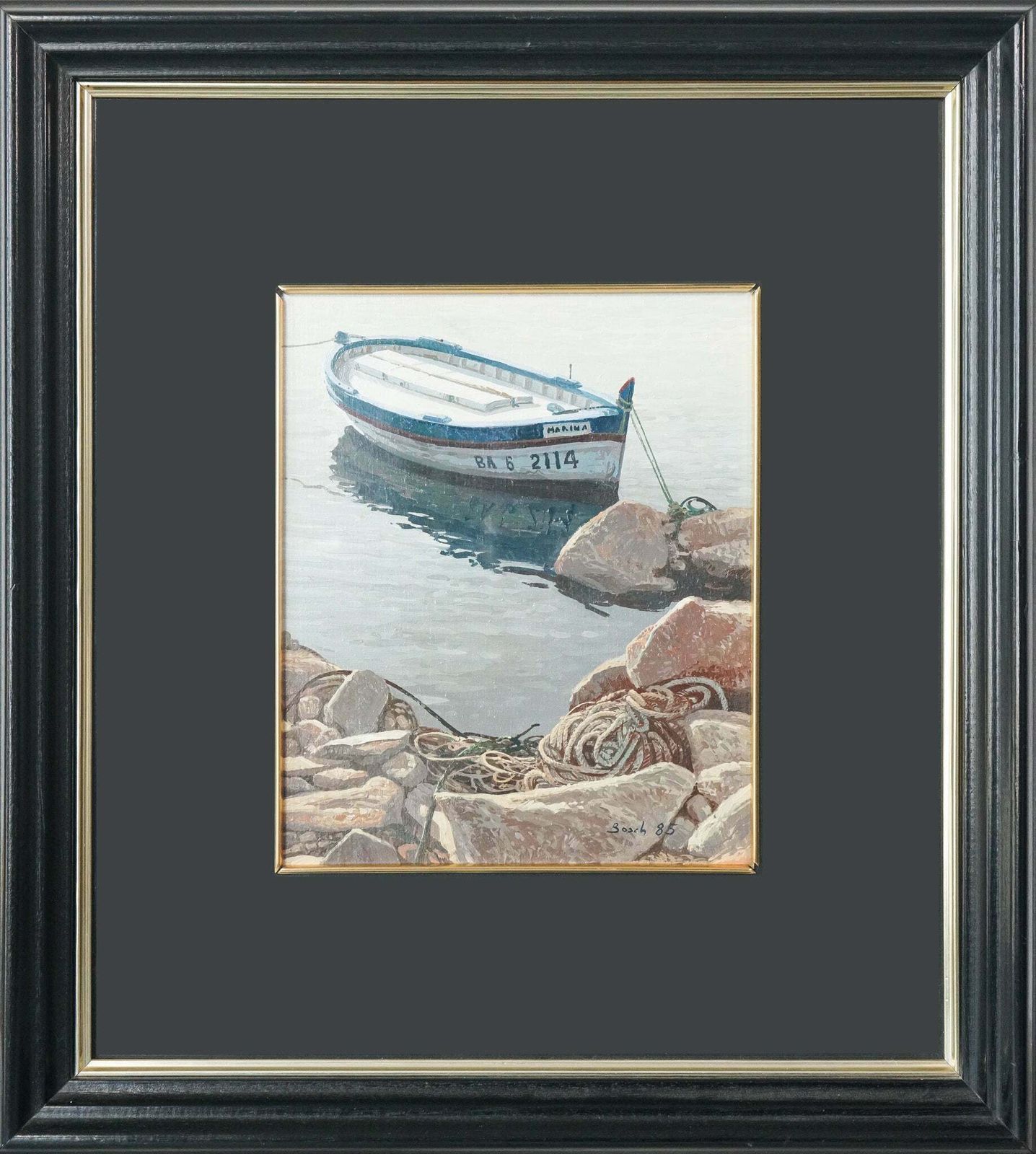 Two Framed Studies Of Fishing Boats   Signed Bosch photo vintage