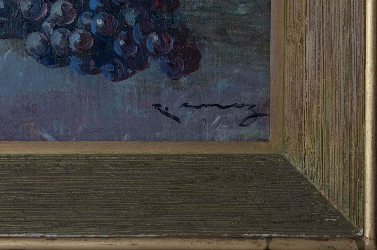 Exotisch Mediterraan Fruit Met Vaas — Gesigneerd Ingelijst Olieverf Op Doek photo 780.0